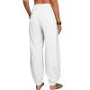WABEOR Wide Leg Linen Pants for Women Plus Size Elastic Waist Casual Summer Pants Loose Fit Beach Pants Comfy Cotton Trousers B-White view 3