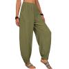 WABEOR Wide Leg Linen Pants for Women Plus Size Elastic Waist Casual Summer Pants Loose Fit Beach Pants Comfy Cotton Trousers B-Green view 2