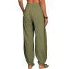 WABEOR Wide Leg Linen Pants for Women Plus Size Elastic Waist Casual Summer Pants Loose Fit Beach Pants Comfy Cotton Trousers B-Green view 3