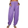 WABEOR Wide Leg Linen Pants for Women Plus Size Elastic Waist Casual Summer Pants Loose Fit Beach Pants Comfy Cotton Trousers view 1