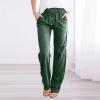 WABEOR Wide Leg Linen Pants for Women Plus Size Elastic Waist Casual Summer Pants Loose Fit Beach Pants Comfy Cotton Trousers C-Green view 2