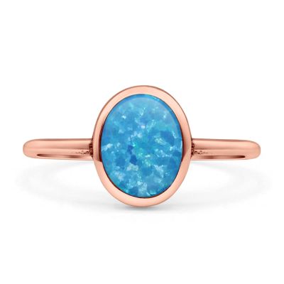 OMRANII Rose Tone, Lab Created Blue Opal Size-10 Oval Petite Dainty Fashion Thumb Ring Solid 925 Sterling Silver