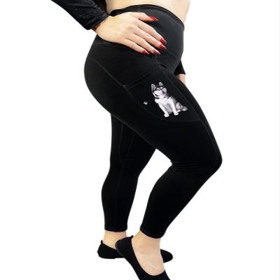 E&S Pets Siberian Husky High Rise Yoga Leggings for Pet Lovers -25" Lightweight Ultra Soft Yoga Pants for Women with Side Pockets (Medium, Siberian Husky)