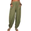 WABEOR Wide Leg Linen Pants for Women Plus Size Elastic Waist Casual Summer Pants Loose Fit Beach Pants Comfy Cotton Trousers B-Green view 1