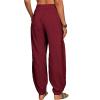 WABEOR Wide Leg Linen Pants for Women Plus Size Elastic Waist Casual Summer Pants Loose Fit Beach Pants Comfy Cotton Trousers B-red view 3