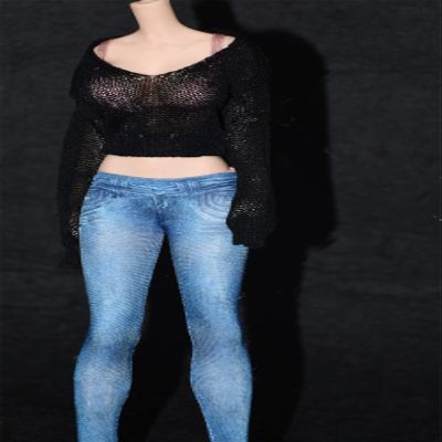 Fremego 1/6 Scale Female Clothes,Women's Ultra-Thin Sweater Pants Stretch Trousers Costume Outfit Clothing for 12inch PH TBL JO Female Action Figure Body (Blue Pant)