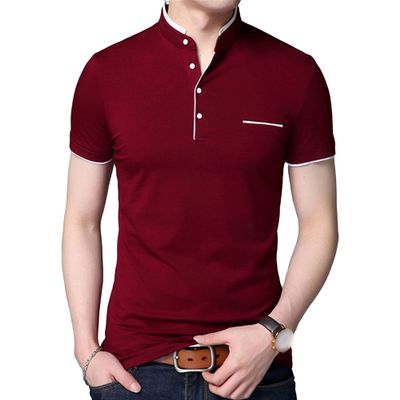 Men's Basic Stand-Up Collar Short Sleeves 3-Button Lightweight Golf Slim-Fit Shirts Regular Cotton Knit Polo Tees (Red,US Size 4XL Asia 5XL)