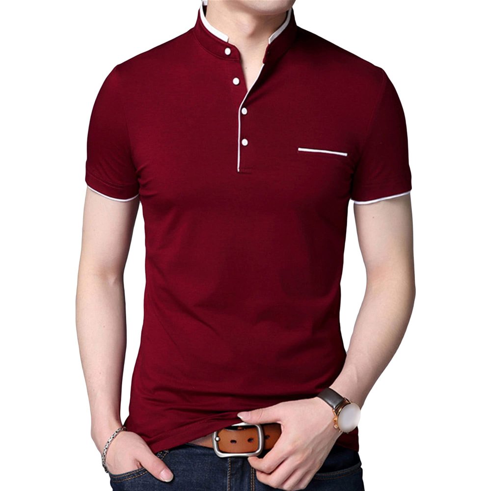 Men's Basic Stand-Up Collar Short Sleeves 3-Button Lightweight Golf Slim-Fit Shirts Regular Cotton Knit Polo Tees (Red,US Size 4XL Asia 5XL)