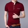 Men's Basic Stand-Up Collar Short Sleeves 3-Button Lightweight Golf Slim-Fit Shirts Regular Cotton Knit Polo Tees (Red,US Size 4XL Asia 5XL) view 2