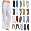 WABEOR Wide Leg Linen Pants for Women Plus Size Elastic Waist Casual Summer Pants Loose Fit Beach Pants Comfy Cotton Trousers A-White view 1