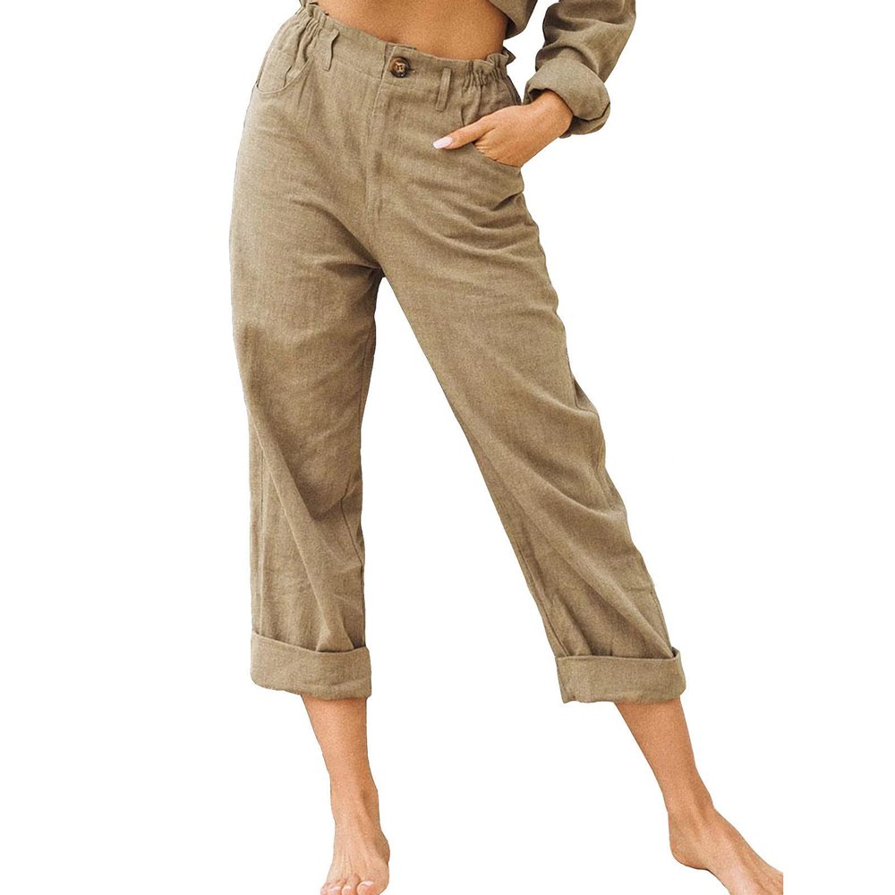 WABEOR Wide Leg Linen Pants for Women Plus Size Elastic Waist Casual Summer Pants Loose Fit Beach Pants Comfy Cotton Trousers