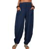 WABEOR Wide Leg Linen Pants for Women Plus Size Elastic Waist Casual Summer Pants Loose Fit Beach Pants Comfy Cotton Trousers view 1