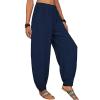 WABEOR Wide Leg Linen Pants for Women Plus Size Elastic Waist Casual Summer Pants Loose Fit Beach Pants Comfy Cotton Trousers view 2