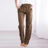WABEOR Wide Leg Linen Pants for Women Plus Size Elastic Waist Casual Summer Pants Loose Fit Beach Pants Comfy Cotton Trousers C-Brown view 2