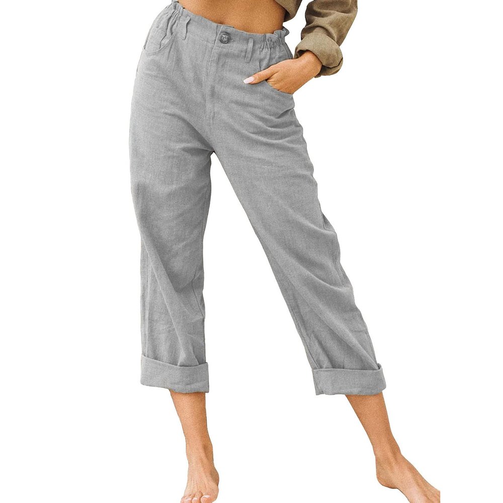 WABEOR Wide Leg Linen Pants for Women Plus Size Elastic Waist Casual Summer Pants Loose Fit Beach Pants Comfy Cotton Trousers