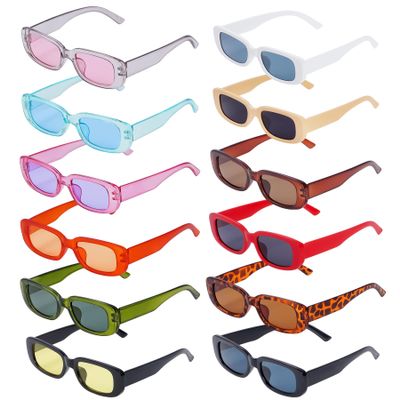 Bskifnn 12 Pairs Rectangle Retro Sunglasses for Women Girls - 90s Colorful Vintage for Summer Party Favor