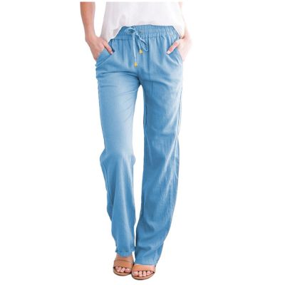 WABEOR Wide Leg Linen Pants for Women Plus Size Elastic Waist Casual Summer Pants Loose Fit Beach Pants Comfy Cotton Trousers