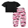 Betusline Girls Clothes 2 Piece Set, Black Cute Short Sleeve Crop Tops + Hot Pink Camo Cargo Jogger Pants Clothes, 9-10 Years = Tag 150 view 1