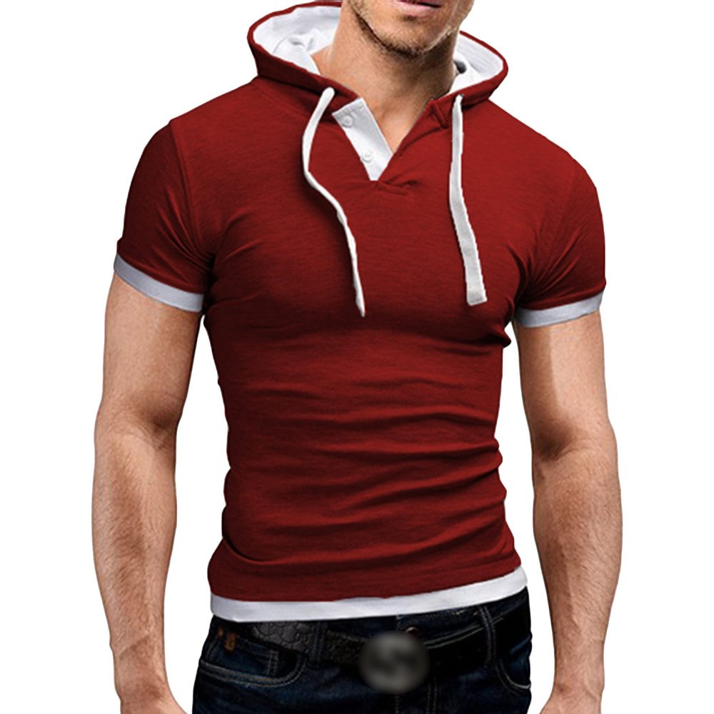 Maiyifu-GJ Men's Fashion Athletic Hoodies Short Sleeve Muscle Fit Workout Gym Sweatshirt Classic Stylish Skin Friendly Tee (Red,US SIZE XXL Asia 3XL)