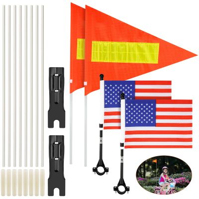 Bike Safety Flag Kit - 2PCS Reflective USA Flags (Orange & American) for Cycling & Outdoor Use