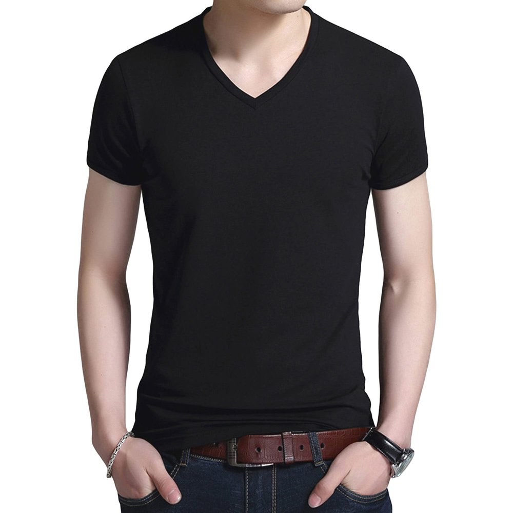 Men's Classics Slim Fit V-Neck T-Shirt Cool Cotton Fabric Undershirts Workout Gym Short Sleeve (Black,US SIZE XL Asia XXL)