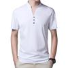 Men's Single Button Placket Plain V Neck Shirts Summer Slim Fit Pure Color Short Sleeve Fashion Casual Top (White,180) view 1