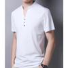 Men's Single Button Placket Plain V Neck Shirts Summer Slim Fit Pure Color Short Sleeve Fashion Casual Top (White,180) view 2