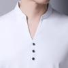 Men's Single Button Placket Plain V Neck Shirts Summer Slim Fit Pure Color Short Sleeve Fashion Casual Top (White,180) view 3