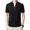 Men's Single Button Placket Plain V Neck Shirts Summer Slim Fit Pure Color Short Sleeve Fashion Casual Top (Black,170) view 1