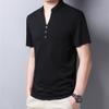 Men's Single Button Placket Plain V Neck Shirts Summer Slim Fit Pure Color Short Sleeve Fashion Casual Top (Black,170) view 2