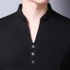 Men's Single Button Placket Plain V Neck Shirts Summer Slim Fit Pure Color Short Sleeve Fashion Casual Top (Black,170) view 3