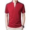 Men's Single Button Placket Plain V Neck Shirts Summer Slim Fit Pure Color Short Sleeve Fashion Casual Top (Red,165)