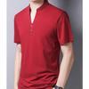 Men's Single Button Placket Plain V Neck Shirts Summer Slim Fit Pure Color Short Sleeve Fashion Casual Top (Red,165) view 2