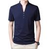 Men's Single Button Placket Plain V Neck Shirts Summer Slim Fit Pure Color Short Sleeve Fashion Casual Top (Dark Blue,175) view 1