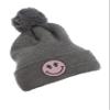 ALLNTRENDS Girl Smiley Face Pom Beanie Pink Warm Hat Winter Cap Adult Graphic Embroidered Beanies (Grey) view 1