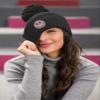 ALLNTRENDS Girl Smiley Face Pom Beanie Pink Warm Hat Winter Cap Adult Graphic Embroidered Beanies (Grey) view 2