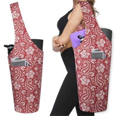 BagYG Yoga Mat Bag - Long Tote with Pockets - Holds More Yoga Accessories - Yoga Bag Fit Most Size Mats - Paisley Blooms Red Yoga Mat Carrier,BagYG-31066411,37''x15.5''
