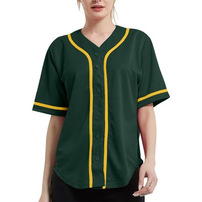 DIGITMON Women's Baseball Softball Jersey Button Down Premium Hip Hop T Shirts Uniform FGREENGOLD, Large