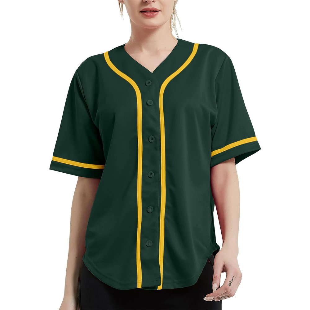 DIGITMON Women's Baseball Softball Jersey Button Down Premium Hip Hop T Shirts Uniform FGREENGOLD, Large