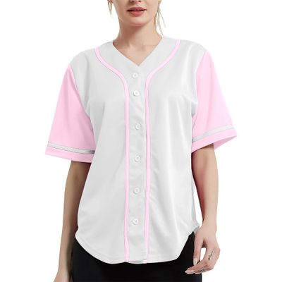 DIGITMON Women's Baseball Softball Jersey Button Down Premium Hip Hop T Shirts Uniform WHITEPINK, Small