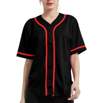 DIGITMON Women's Baseball Softball Jersey Button Down Premium Hip Hop T Shirts Uniform BlackRed, Large