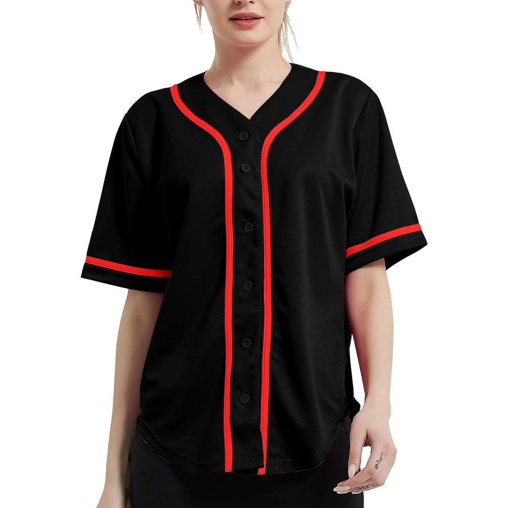 DIGITMON Women's Baseball Softball Jersey Button Down Premium Hip Hop T Shirts Uniform BlackRed, Large