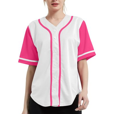 DIGITMON Women's Baseball Softball Jersey Button Down Premium Hip Hop T Shirts Uniform WHITEHOTPINK, Small