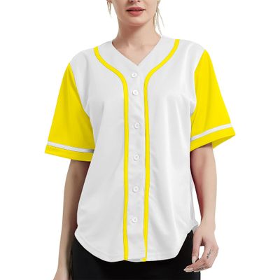 DIGITMON Women's Baseball Softball Jersey Button Down Premium Hip Hop T Shirts Uniform WHITEYELLOW, Large
