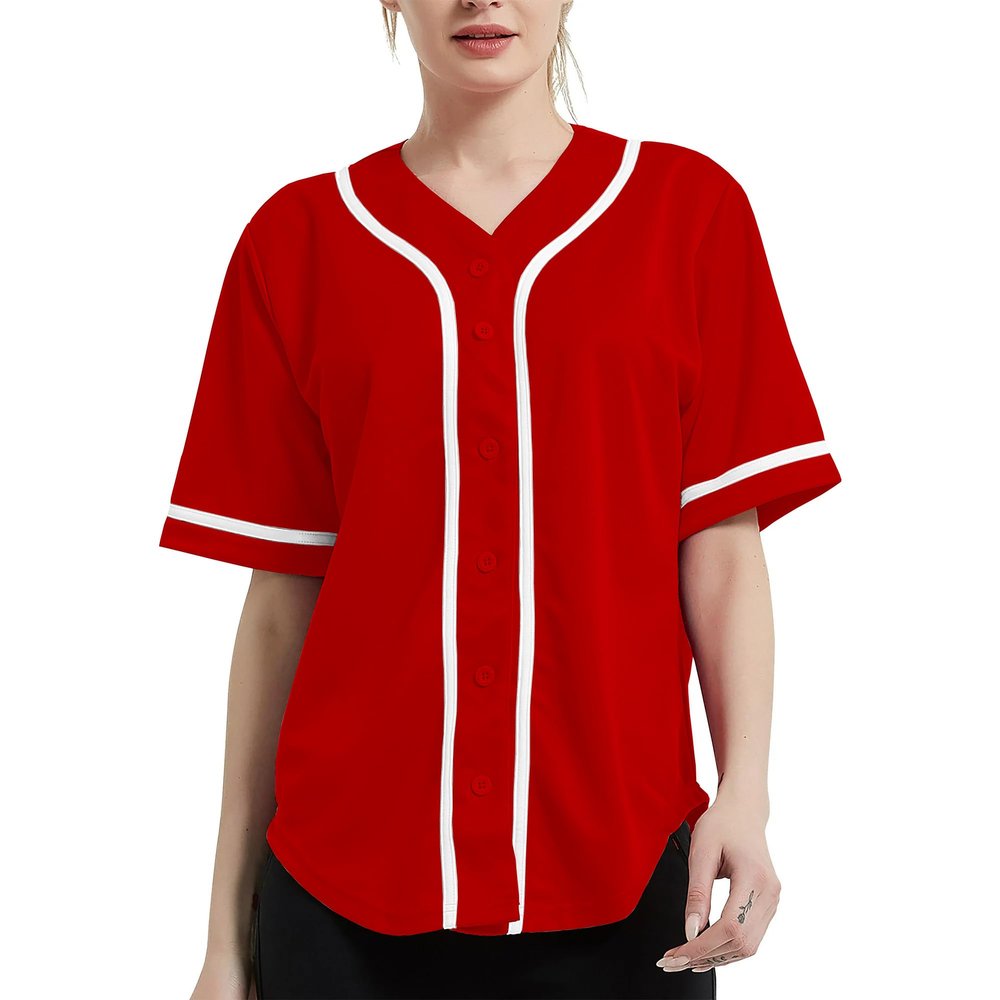 DIGITMON Women's Baseball Softball Jersey Button Down Premium Hip Hop T Shirts Uniform Redwhite, Large