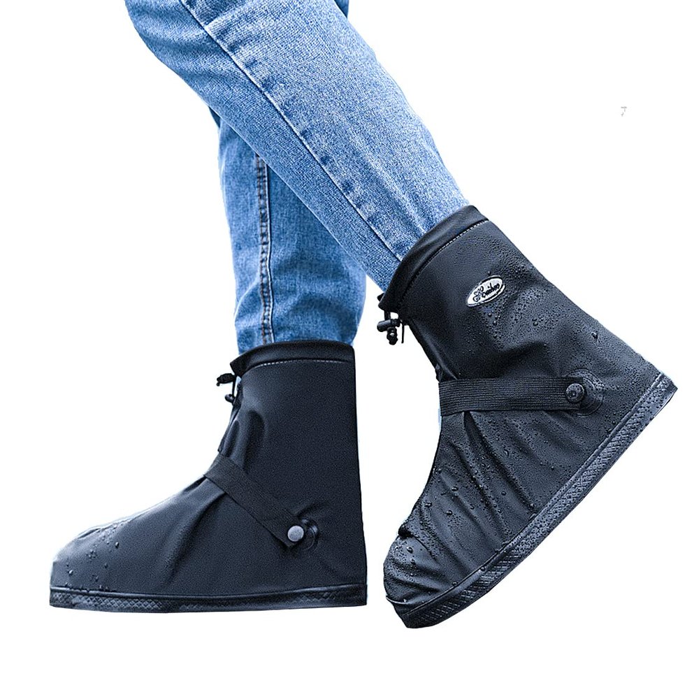 Rain Shoe Covers Waterproof Rain Boot Shoe Cover PVC Rubber Sole Reusable Anti-Slip Rain Snow Boots Overshoes Gear Shoes Durable Mud-Proof Shoe Protector for Cycling Outdoor Travel (Black, M)