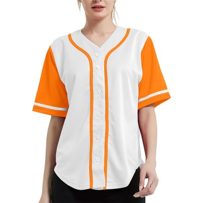 DIGITMON Women's Baseball Softball Jersey Button Down Premium Hip Hop T Shirts Uniform WHITEORANGE, Small