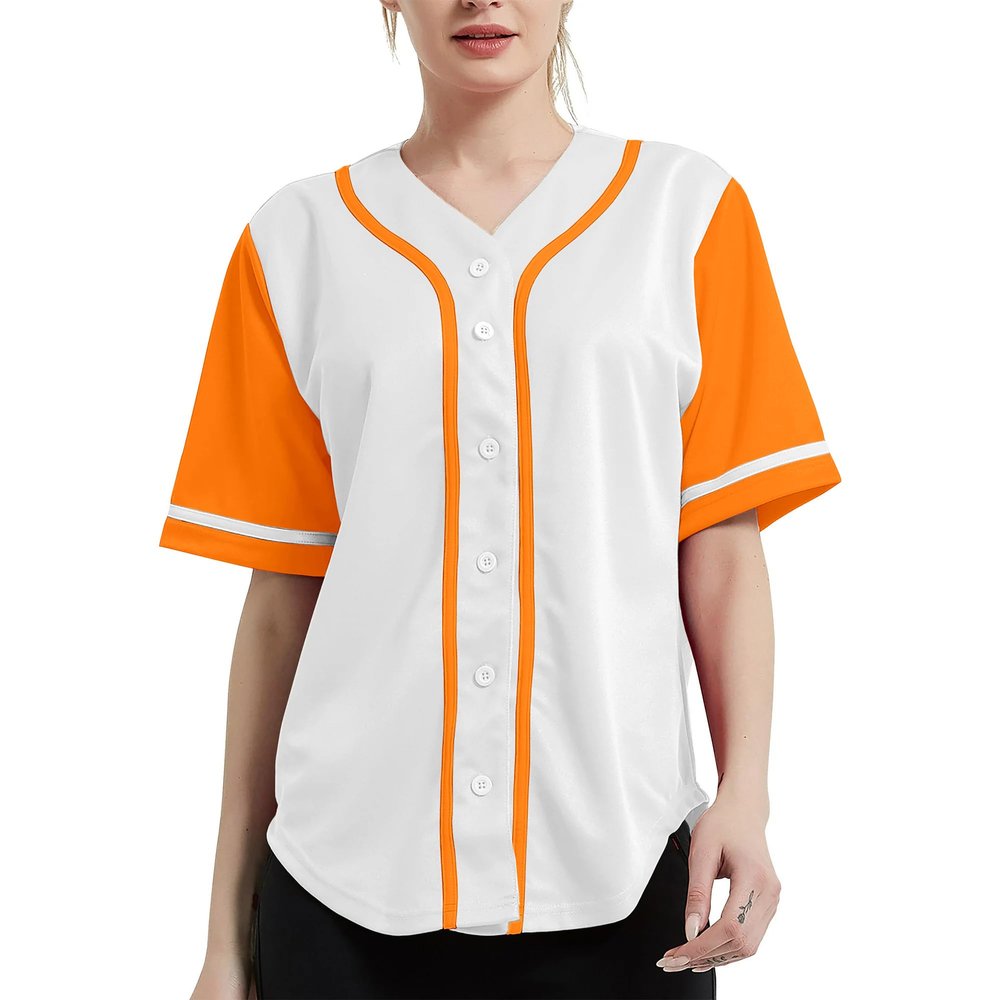 DIGITMON Women's Baseball Softball Jersey Button Down Premium Hip Hop T Shirts Uniform WHITEORANGE, Small