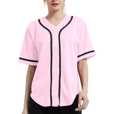 DIGITMON Women's Baseball Softball Jersey Button Down Premium Hip Hop T Shirts Uniform PINKBLACK, Large