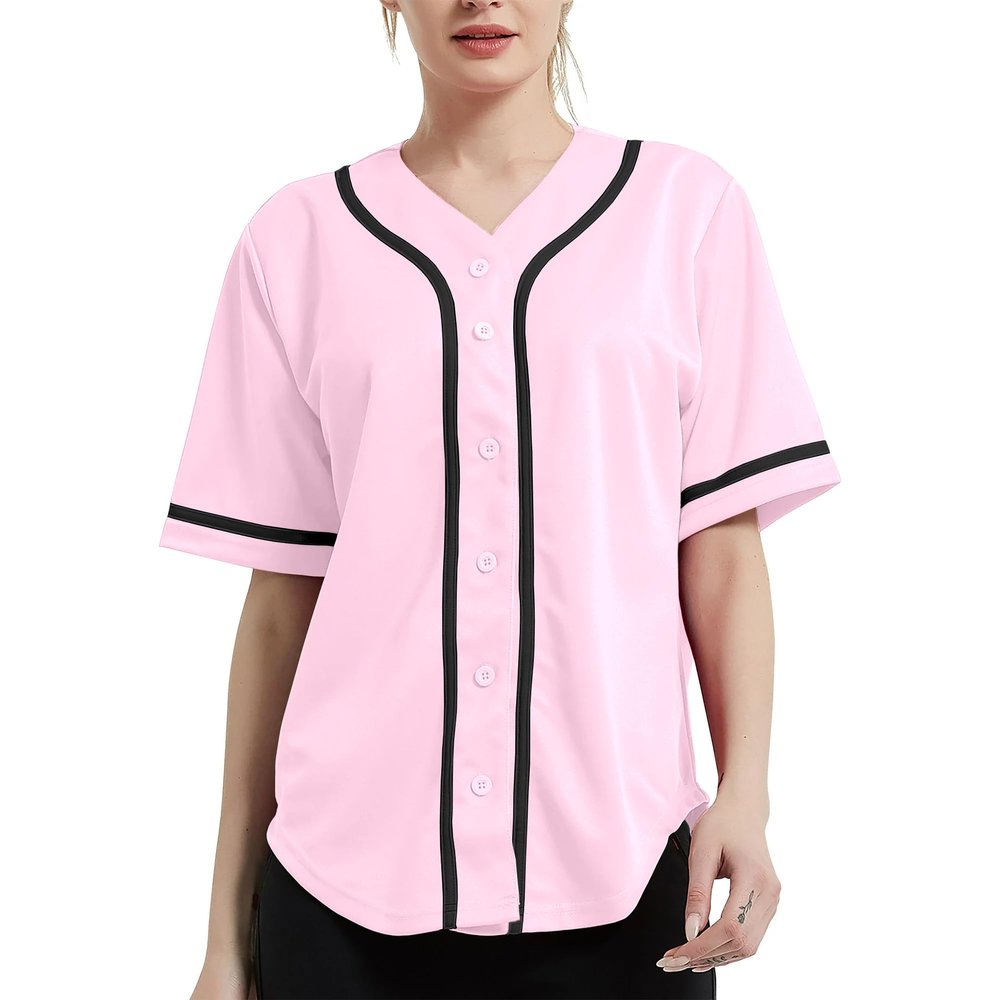 DIGITMON Women's Baseball Softball Jersey Button Down Premium Hip Hop T Shirts Uniform PINKBLACK, Large